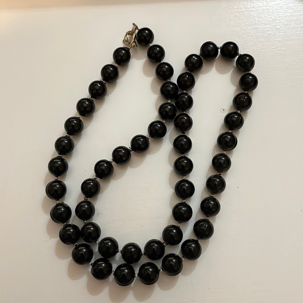 Vintage hand knitted black bead necklace